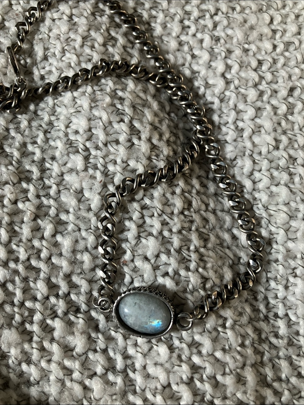 Moonstone oxidized thick chain necklace 18”
